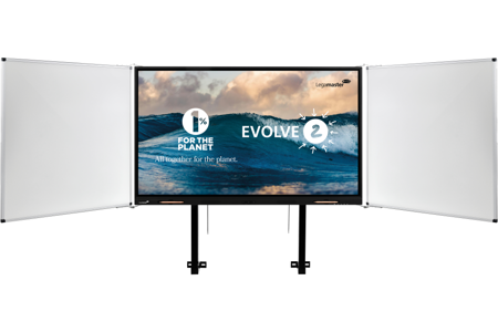 Touch-Display mit 2 Seitenflügeln mit Pylonensystem
